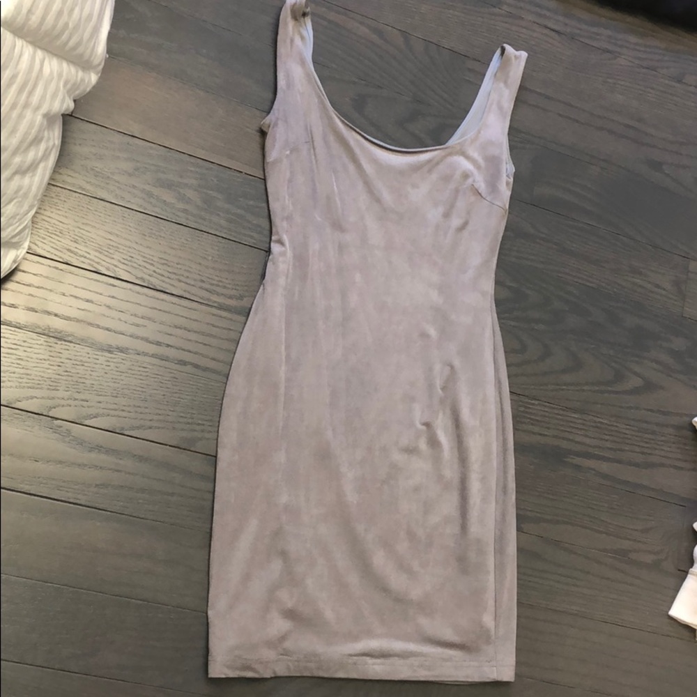 Mauve suede fitted mini dress.